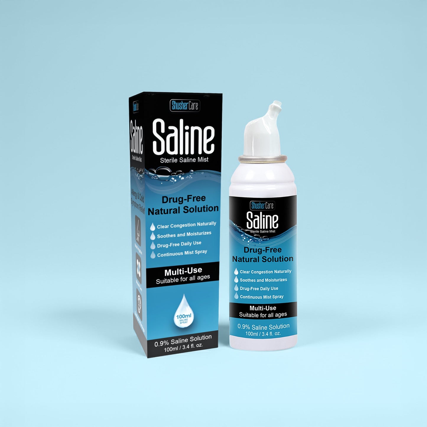 Shusher Care Saline Mist Spray – Drug-Free, Multi-Use Sterile Saline for Nasal, Wound & Piercing Care