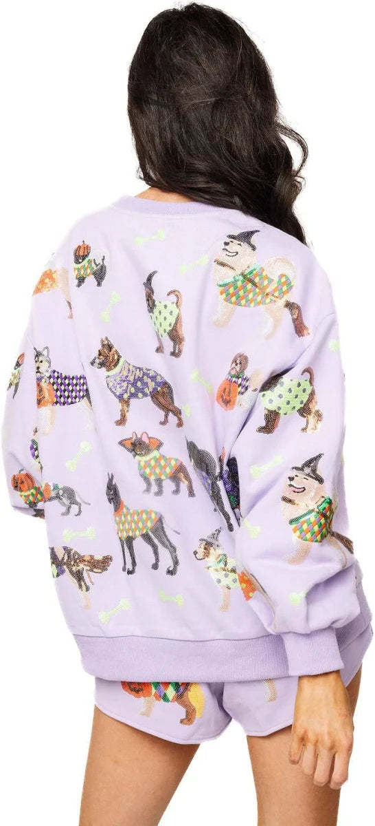 Queen of Sparkles Lavender Halloween Dogs Sequin Sweatshirt
