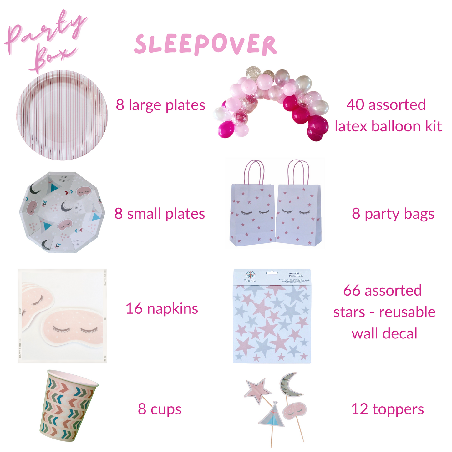 Sleepover Party Supplies Kit – Glamping Birthday | Plates, Cups, Napkins | Party in a Box