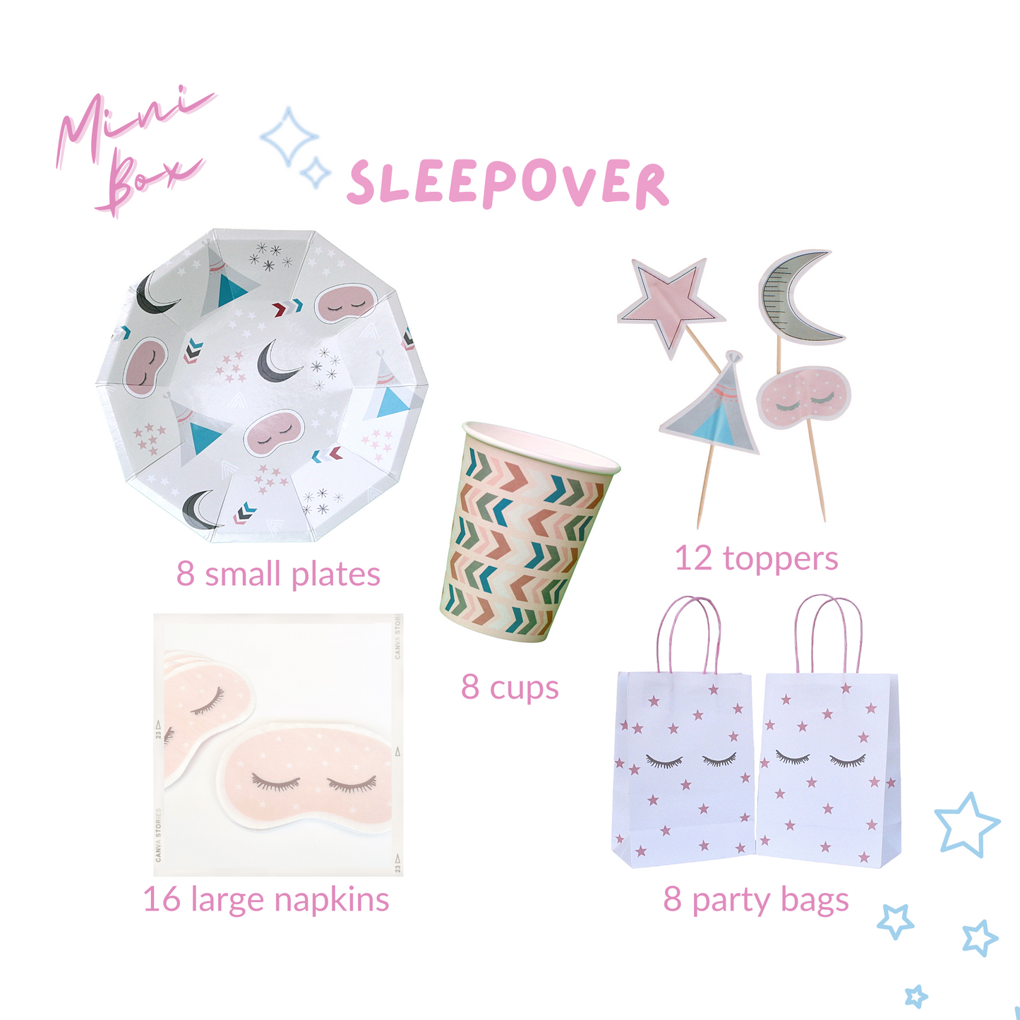 Sleepover Party Supplies Kit – Glamping Birthday | Plates, Cups, Napkins | Party in a Box