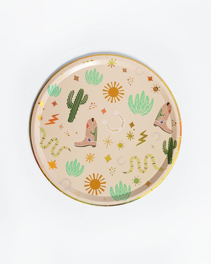 Western Cowboy Paper Plates – Boots, Cactus & Snake Catcher Design (12-Pack)