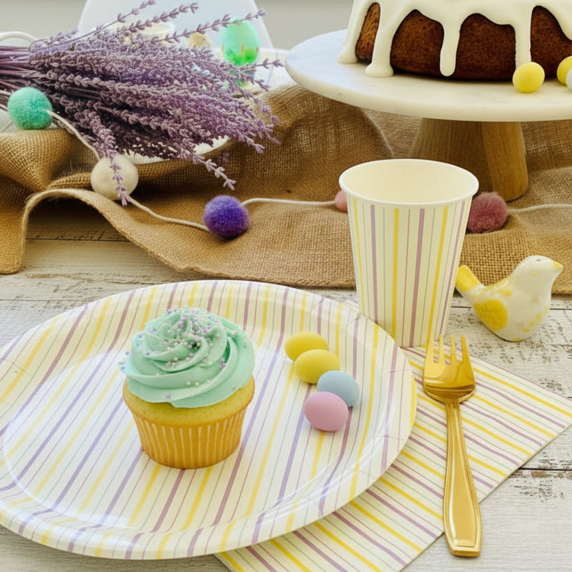 Multicolor Pastel Stripes Paper Plates 7" (Set of 8) – Rainbow Party Supplies