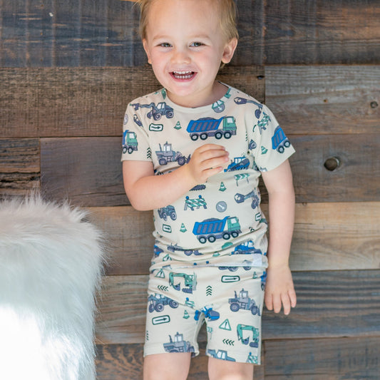 Trucks Diggers Construction  Summer Pajama Set