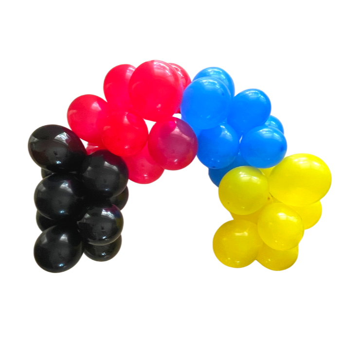 Superhero Balloon Garland Kit – Black, Yellow, Red & Blue (50+ Pack)