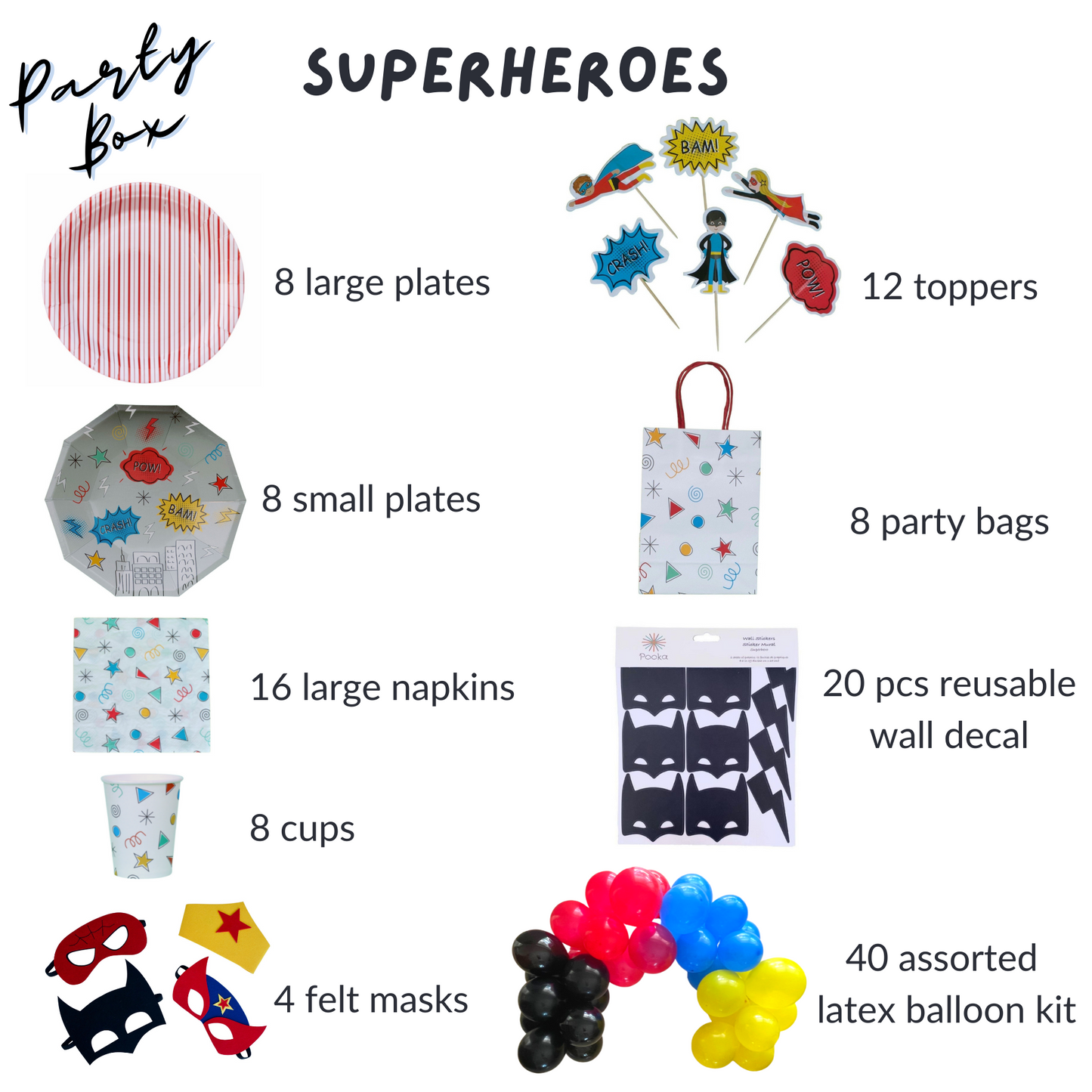Superhero Birthday Party Supplies Kit – Boys Party | Plates, Cups, Napkins | Party in a Box