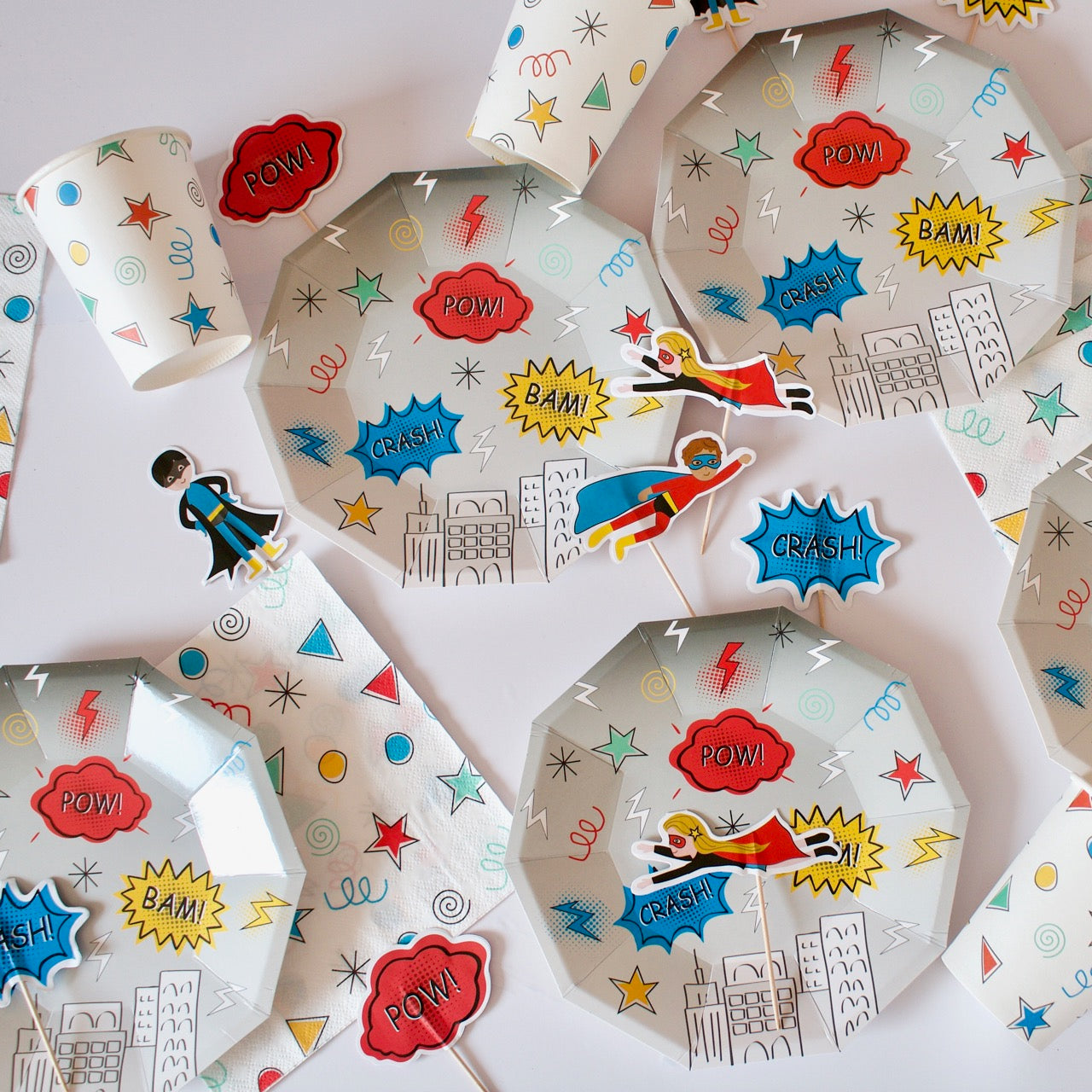 Superhero Small Plates 7" (Set of 8) – Boys Birthday Party Supplies