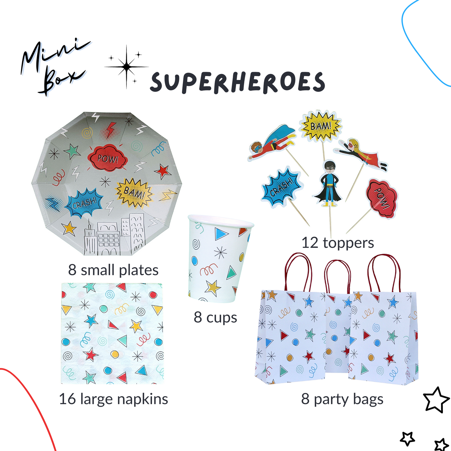 Superhero Birthday Party Supplies Kit – Boys Party | Plates, Cups, Napkins | Party in a Box