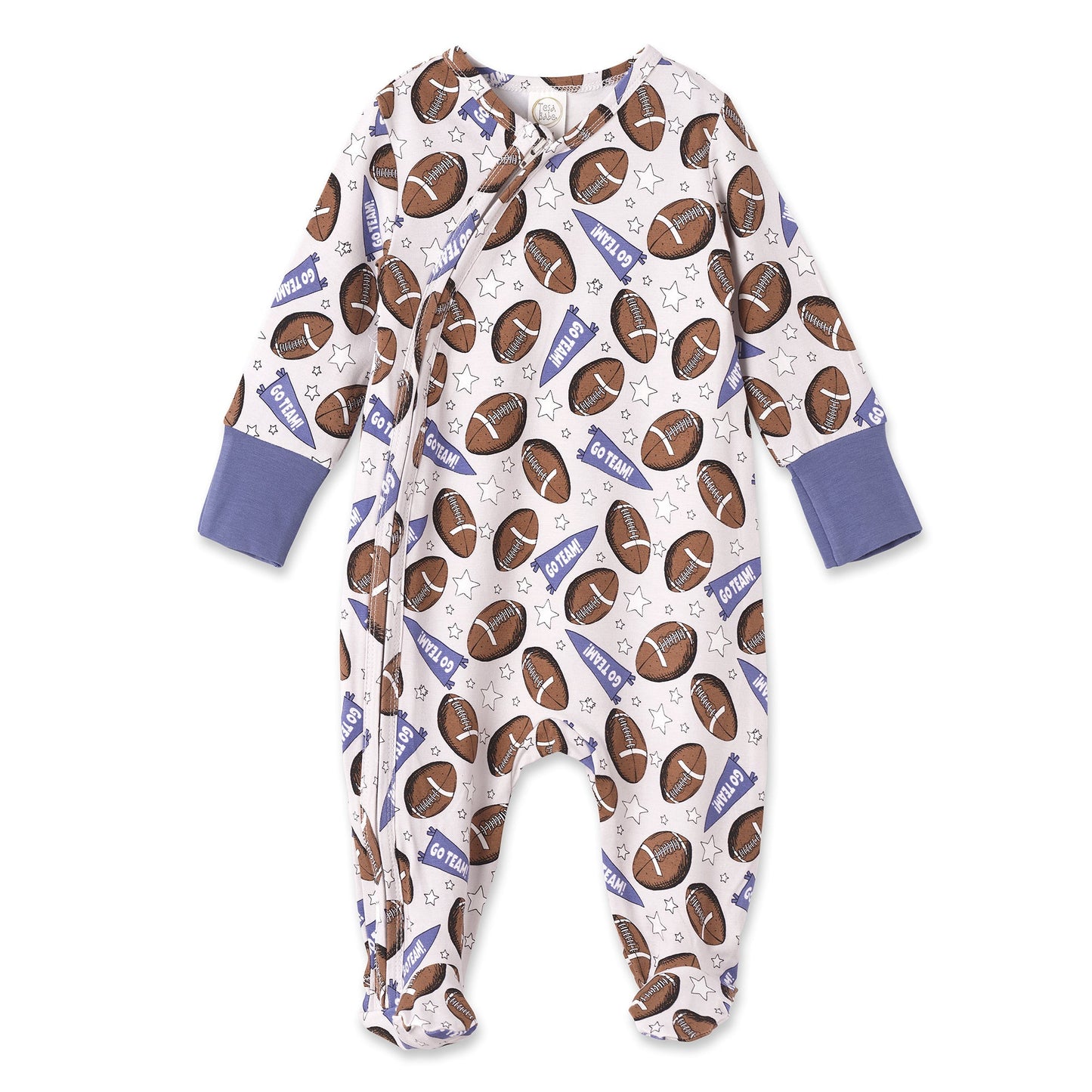 Bamboo Zipper Baby Romper – Football Fun & Comfort