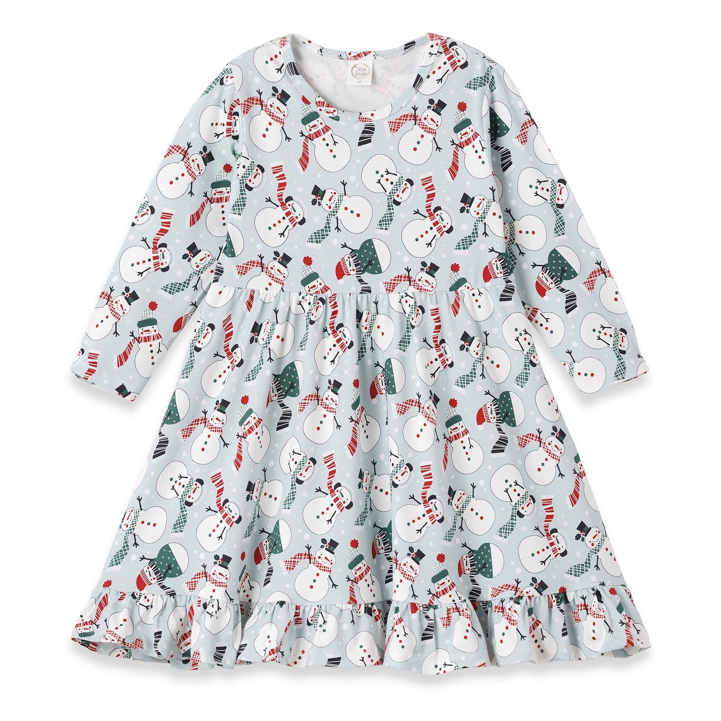 Girl's Christmas Snowmen Bamboo Twirl Dress