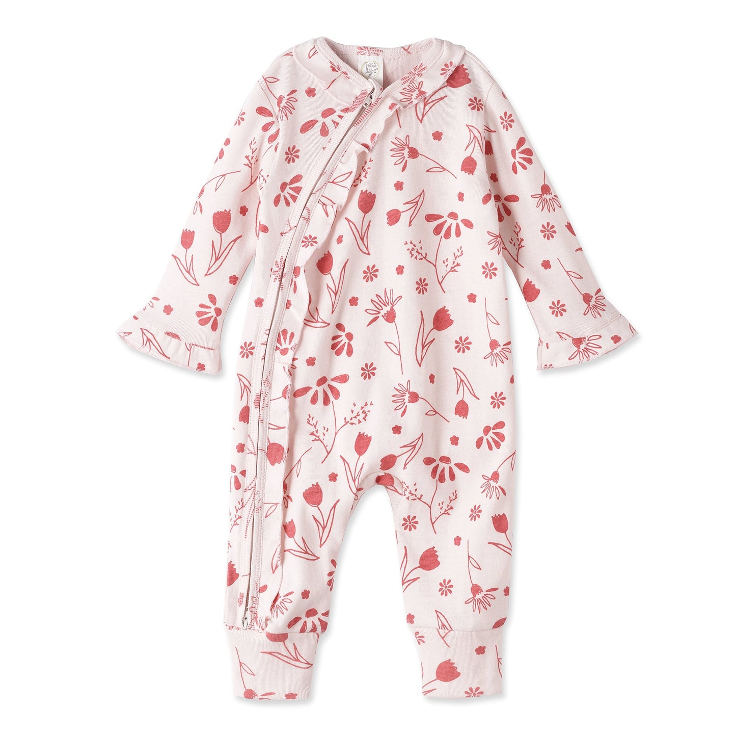 Baby Girl Pink Floral Eyelet Cotton Zipper Romper