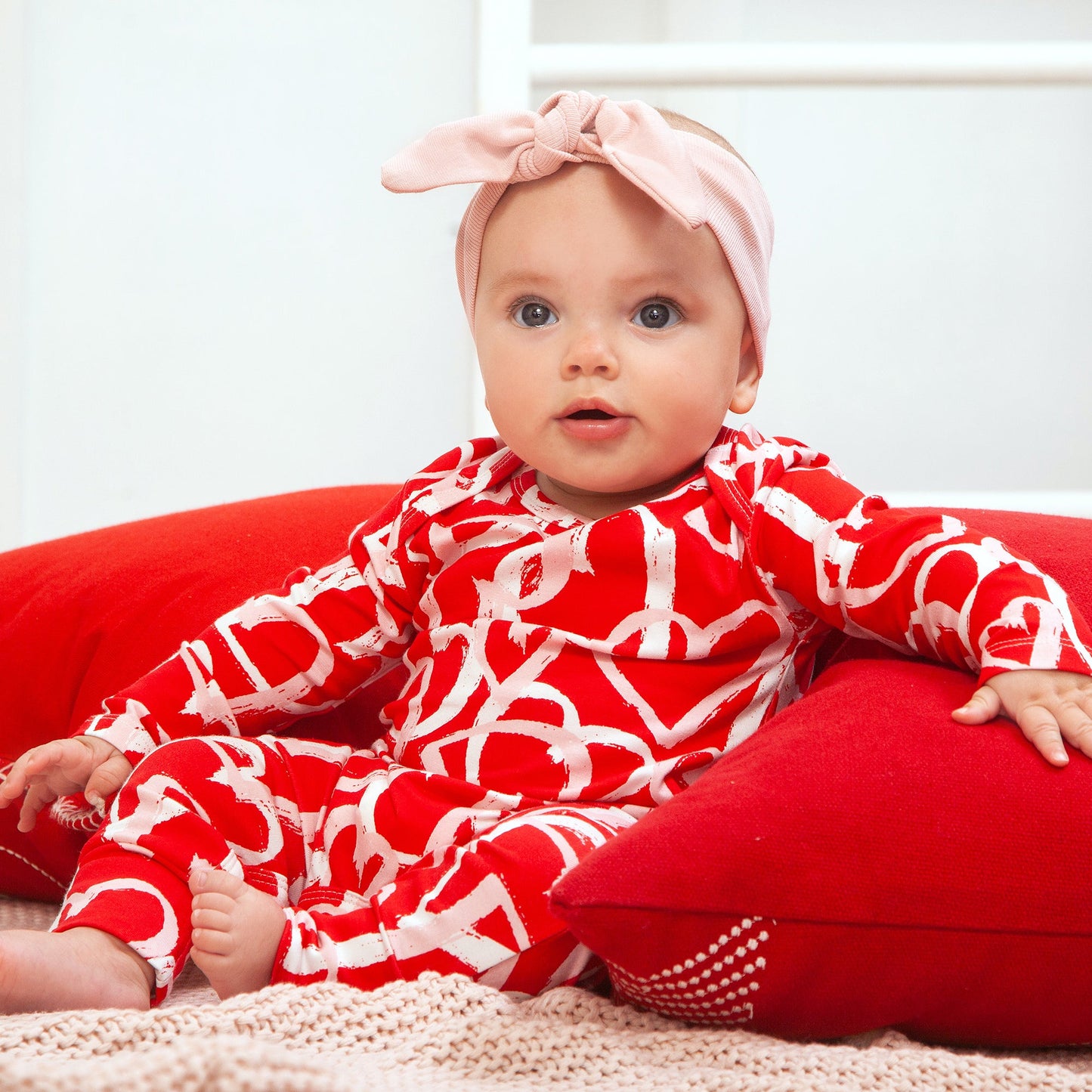 Baby Girl's Valentine Hearts Red Bamboo Romper