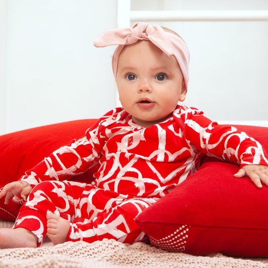 Baby Girl's Valentine Hearts Red Bamboo Romper