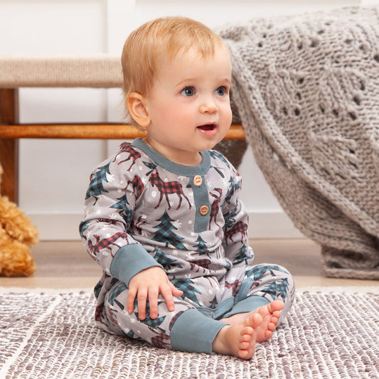 Christmas Bamboo Boy's Henley Romper-Family Matching