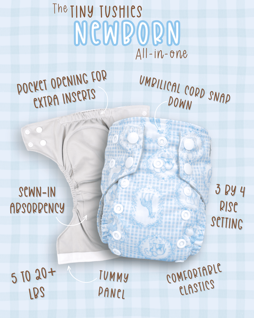 Tiny Tushies Newborn All-In-One Reusable Modern Cloth Diaper