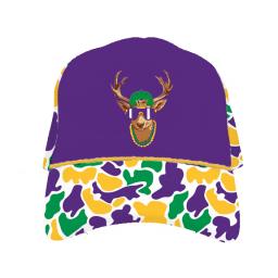 Mardi Gras Camo Embroidered Deer Rope Trucker Hat