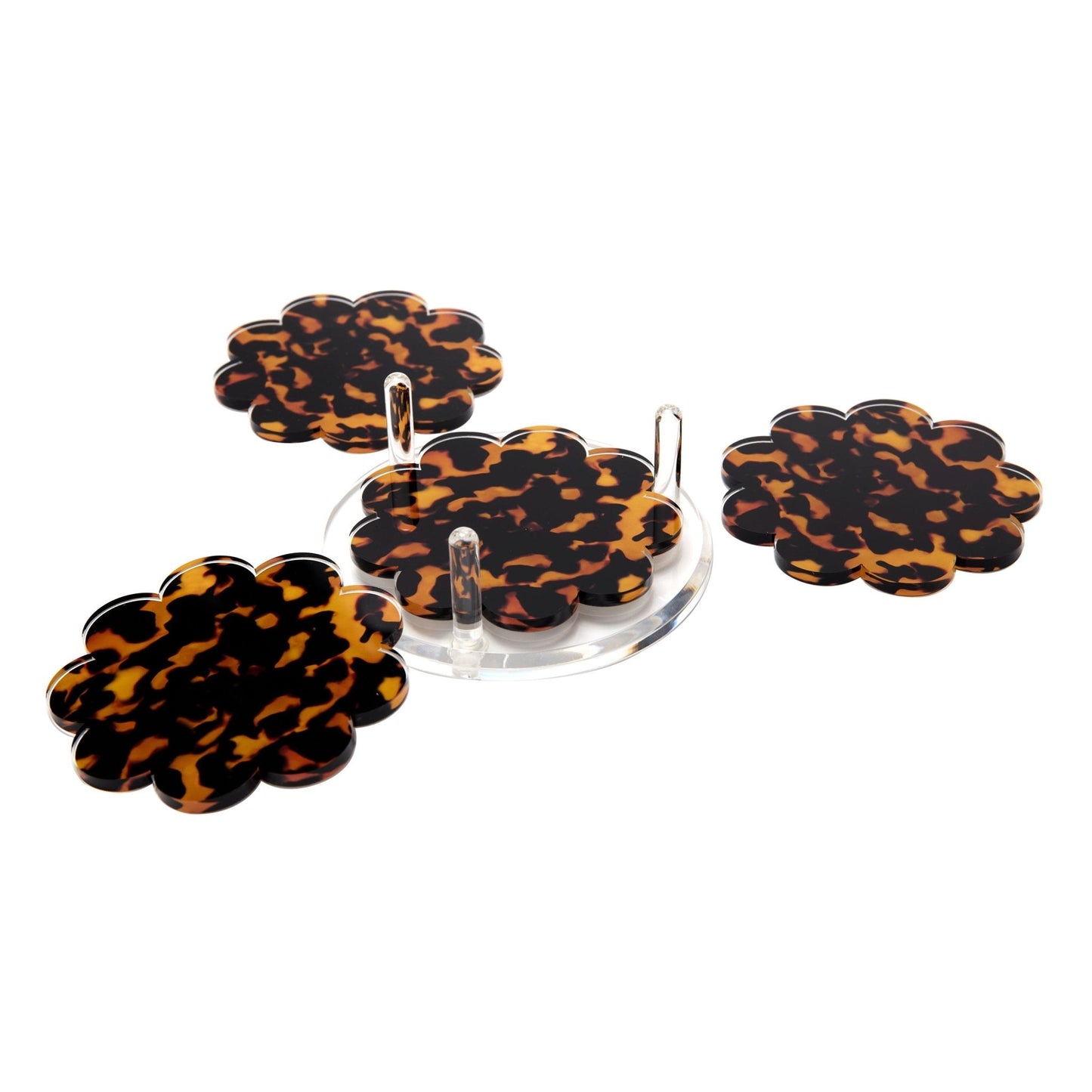Tortoise Acrylic Scallop Drink Coasters