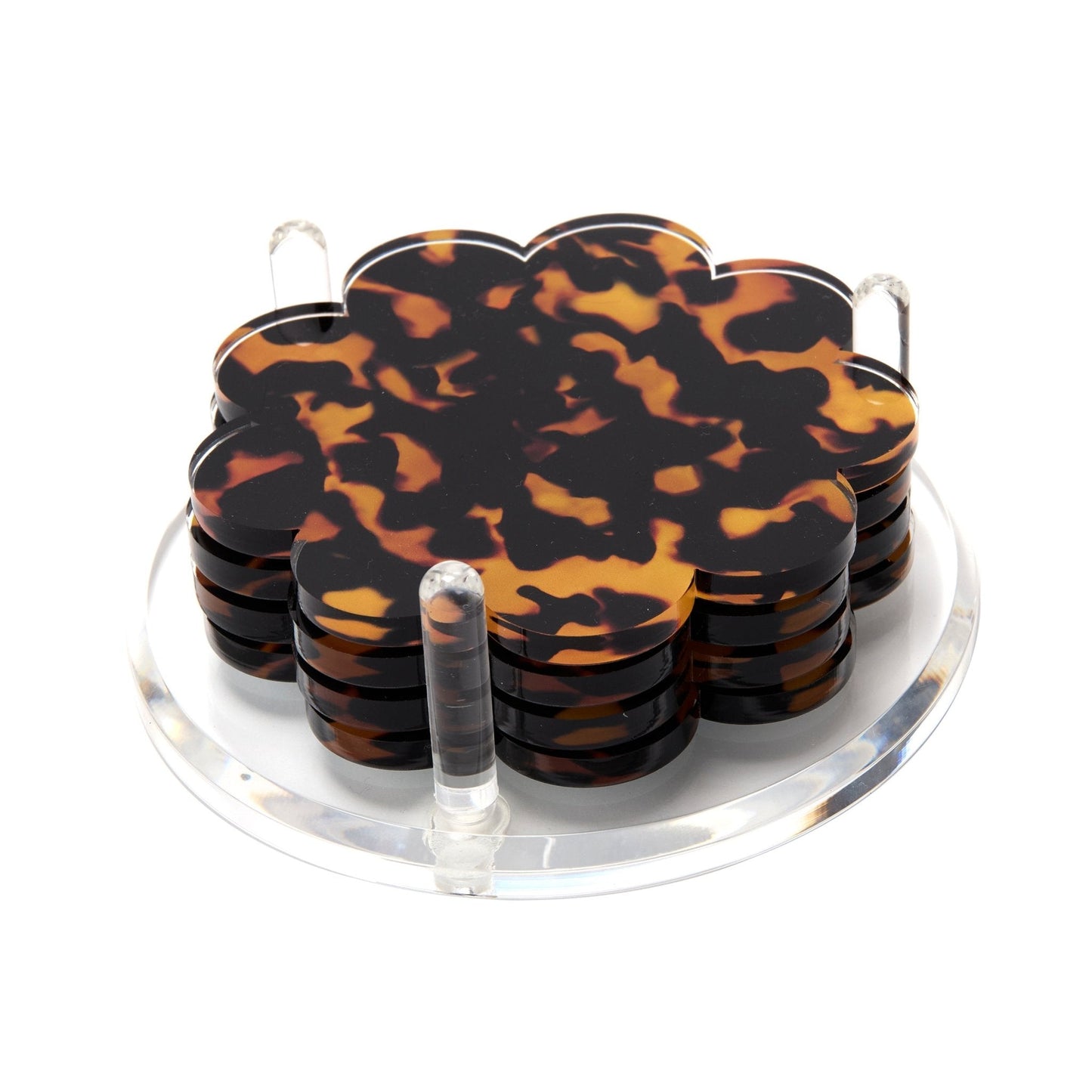Tortoise Acrylic Scallop Drink Coasters