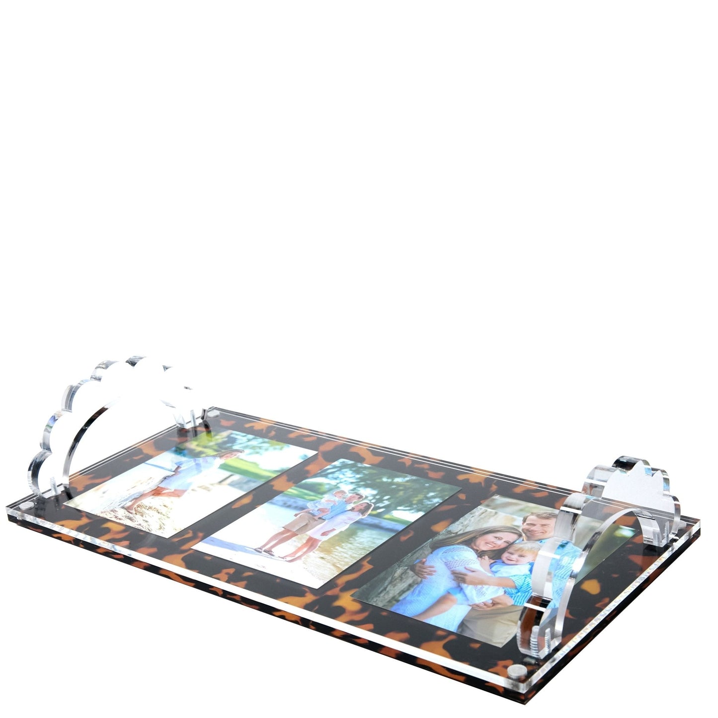 Tortoise Base Acrylic Scallop Handle Photo Tray
