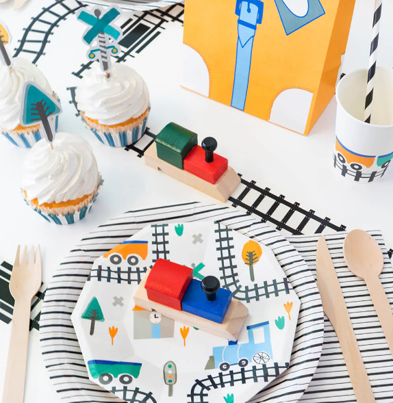 Steam Train Small Plates 7" (Set of 8) – Boys Train Birthday Party Supplies