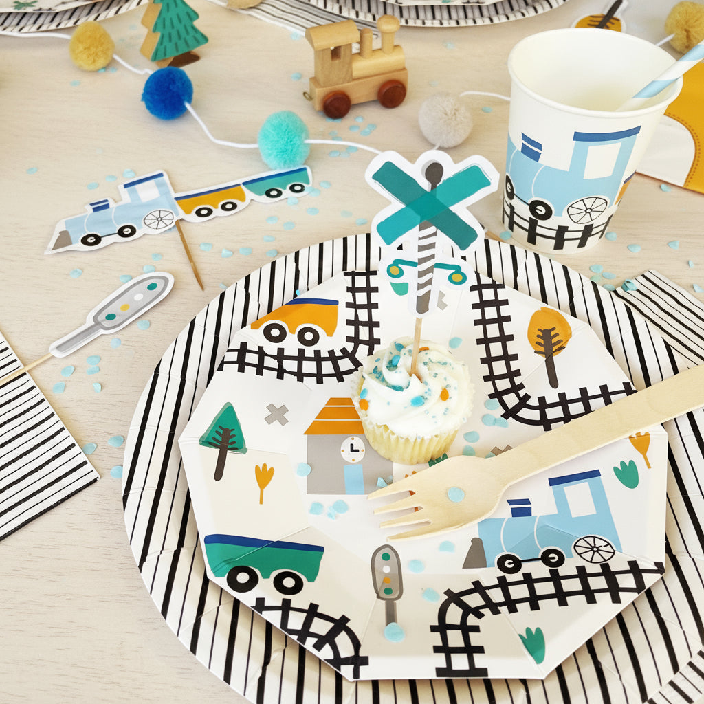 Steam Train Birthday Party Supplies Kit – Boys Train Party | Plates, Cups, Napkins | Party in a Box