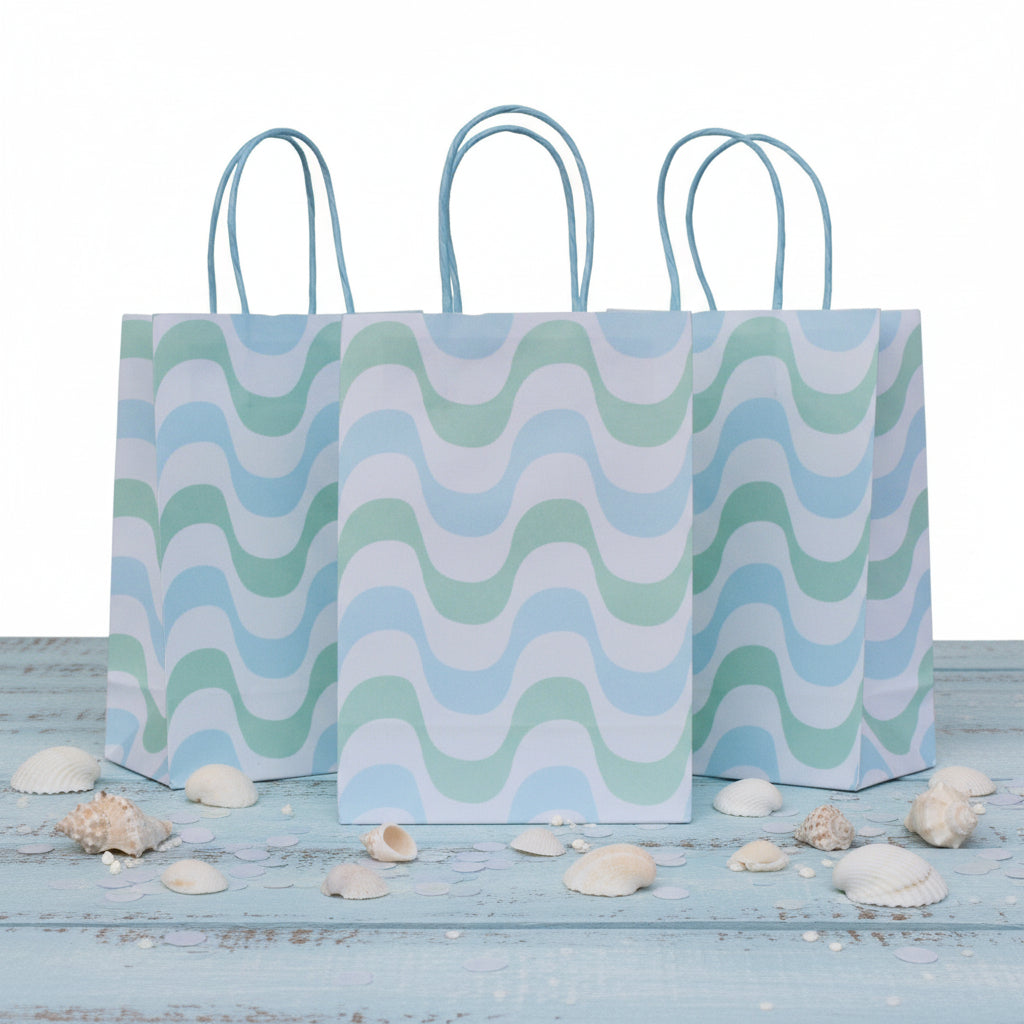 Blue & Mint Waves Party Favor Bags (Set of 8)