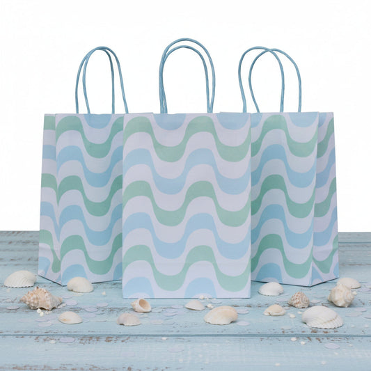 Blue & Mint Waves Party Favor Bags (Set of 8)