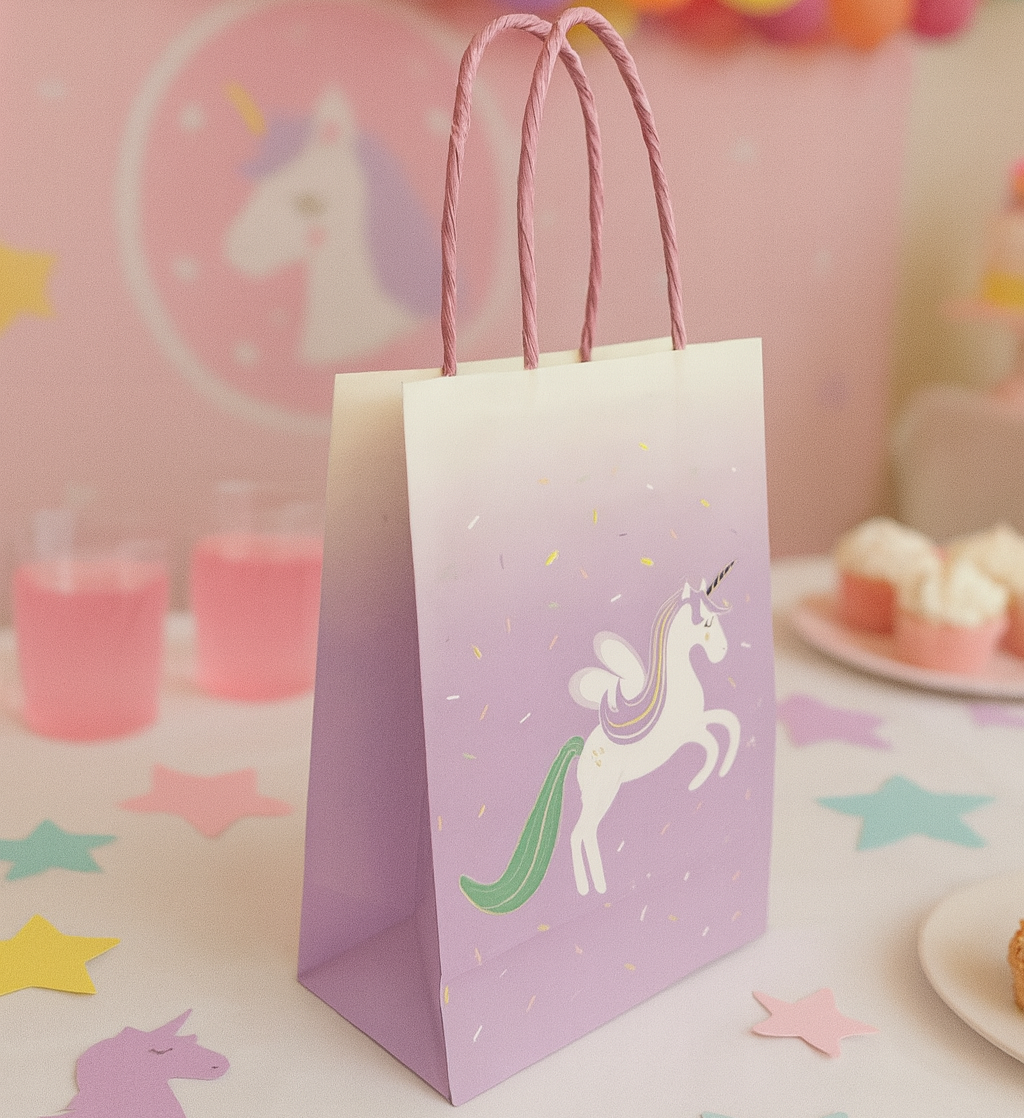 Unicorn Party Favor Bags (Set of 8) – Pastel Gift Bags for Girls Birthday, Baby Shower, Fairy, and Candyland-Themed Parties