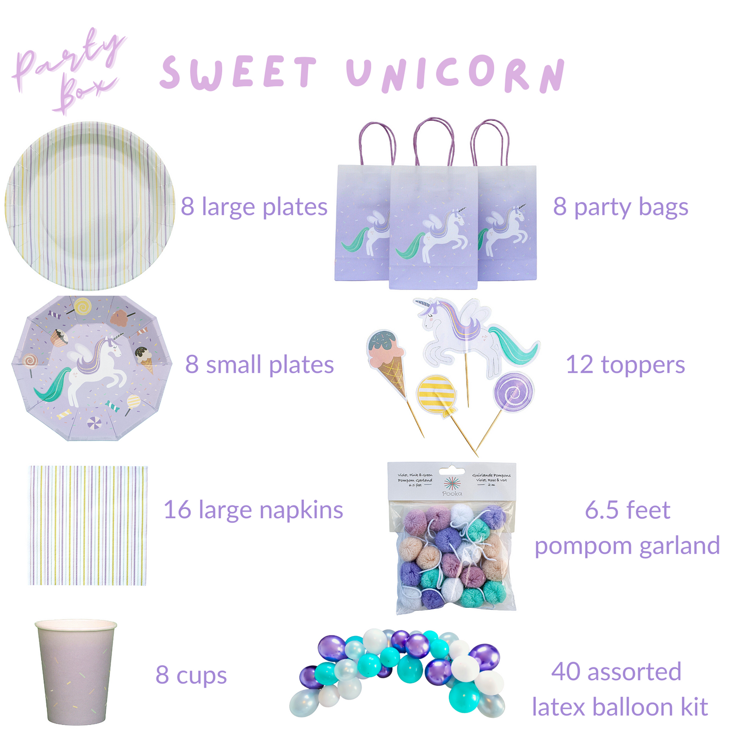 Unicorn Birthday Party Supplies Kit – Plates, Cups, Napkins & More | Party in a Box