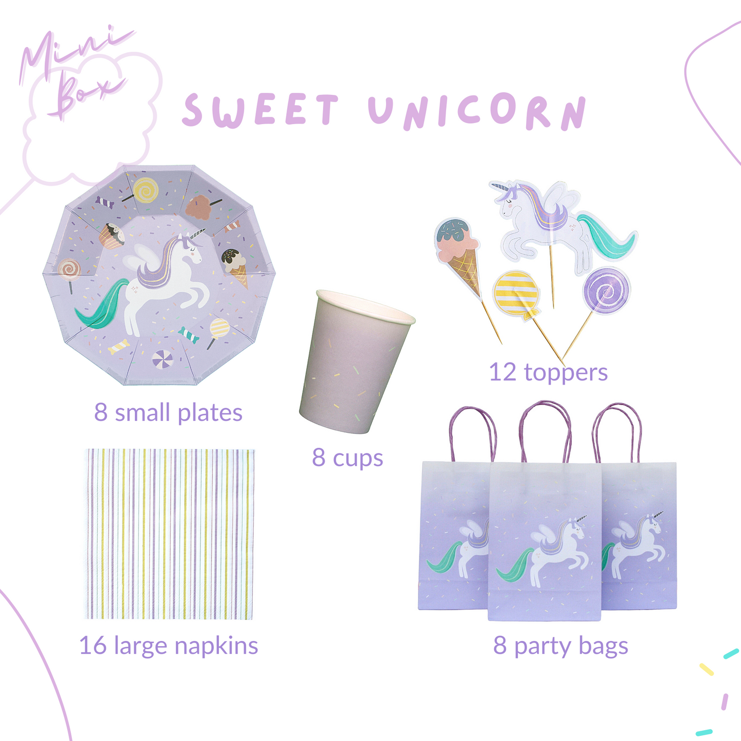 Unicorn Birthday Party Supplies Kit – Plates, Cups, Napkins & More | Party in a Box
