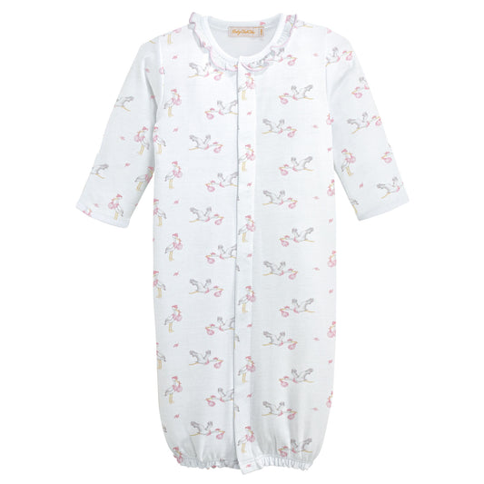 Tiny Storks Girl Printed Convertible Gown w/ Ruffle