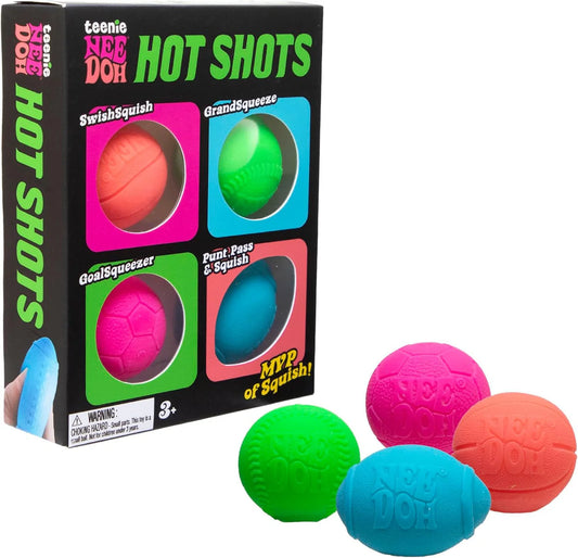 Teenies NeeDoh Hot Shots Mini Sports Fidget Balls – 4 Pack Sensory Squish Toys