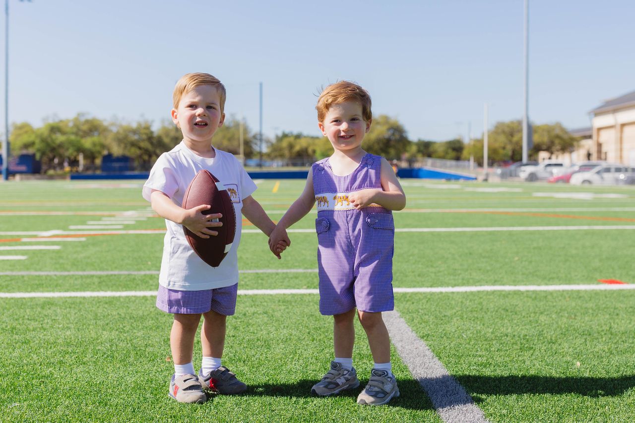 Boys Purple Tiger Smocked Jon Jon – LSU-Inspired Baby & Toddler Game Day Jon Jon | The Prissy Pelican Boutique Bossier City, LA