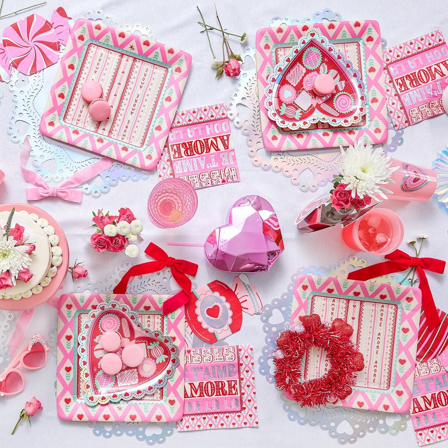 Pink & Red Velvet Clip-on Bow Set (5 count)