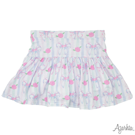 Gathered Skort in Water Color Bows Print