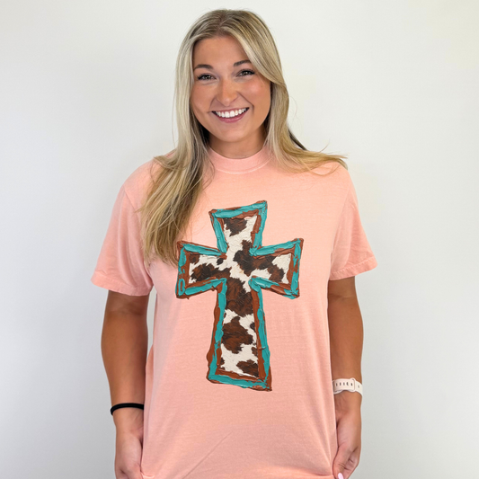 *Cow Print Cross Tee