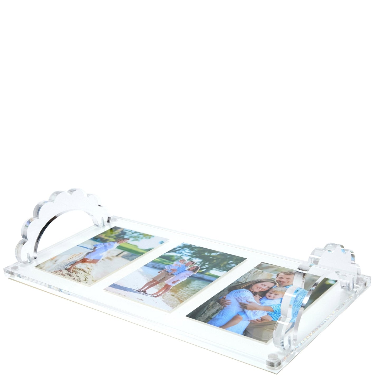 White Base Acrylic Scallop Handle Photo Tray