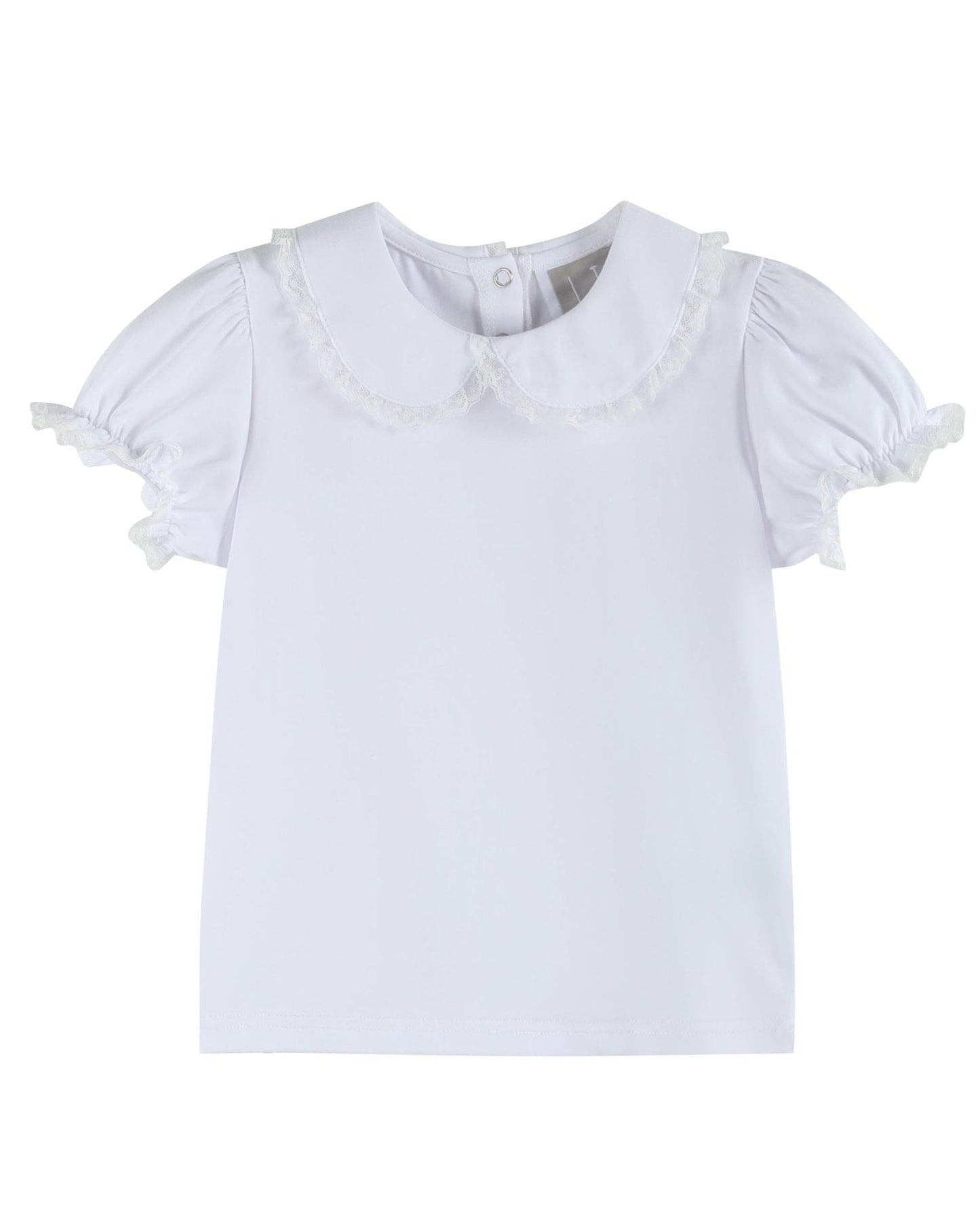 White Lace Collared Girls Short Bubble Sleeve Top