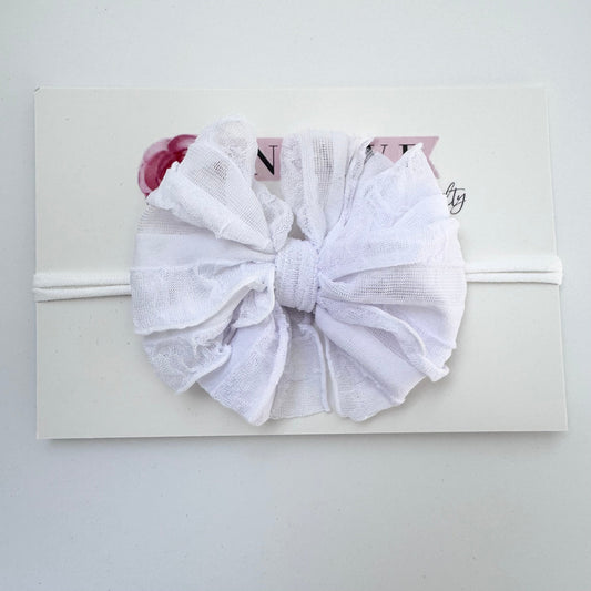 White | Skinny Mini Nylon Ruffled Baby Headband