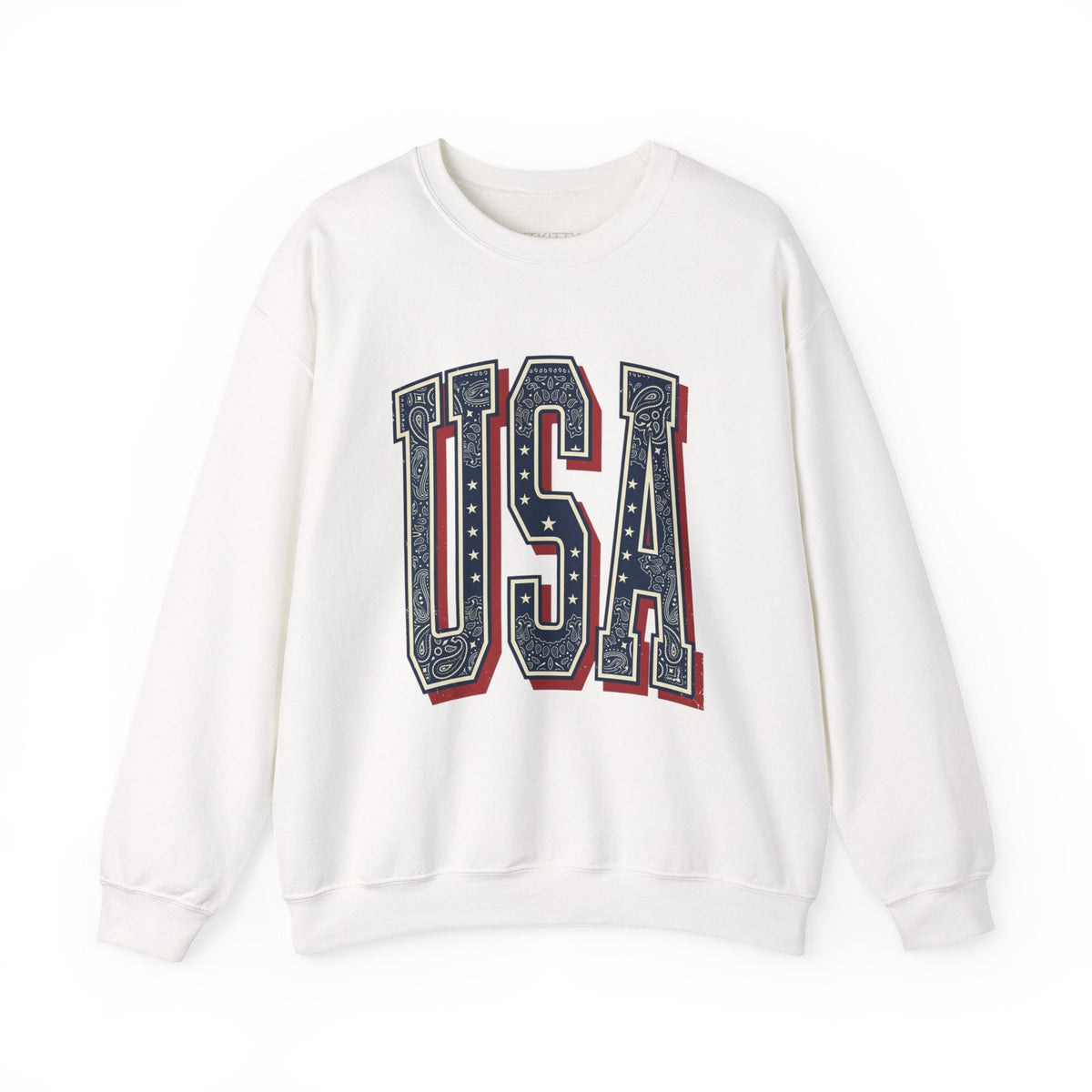 USA Varsity Embroidered Crewneck Sweatshirt | Vintage Patriotic Pullover