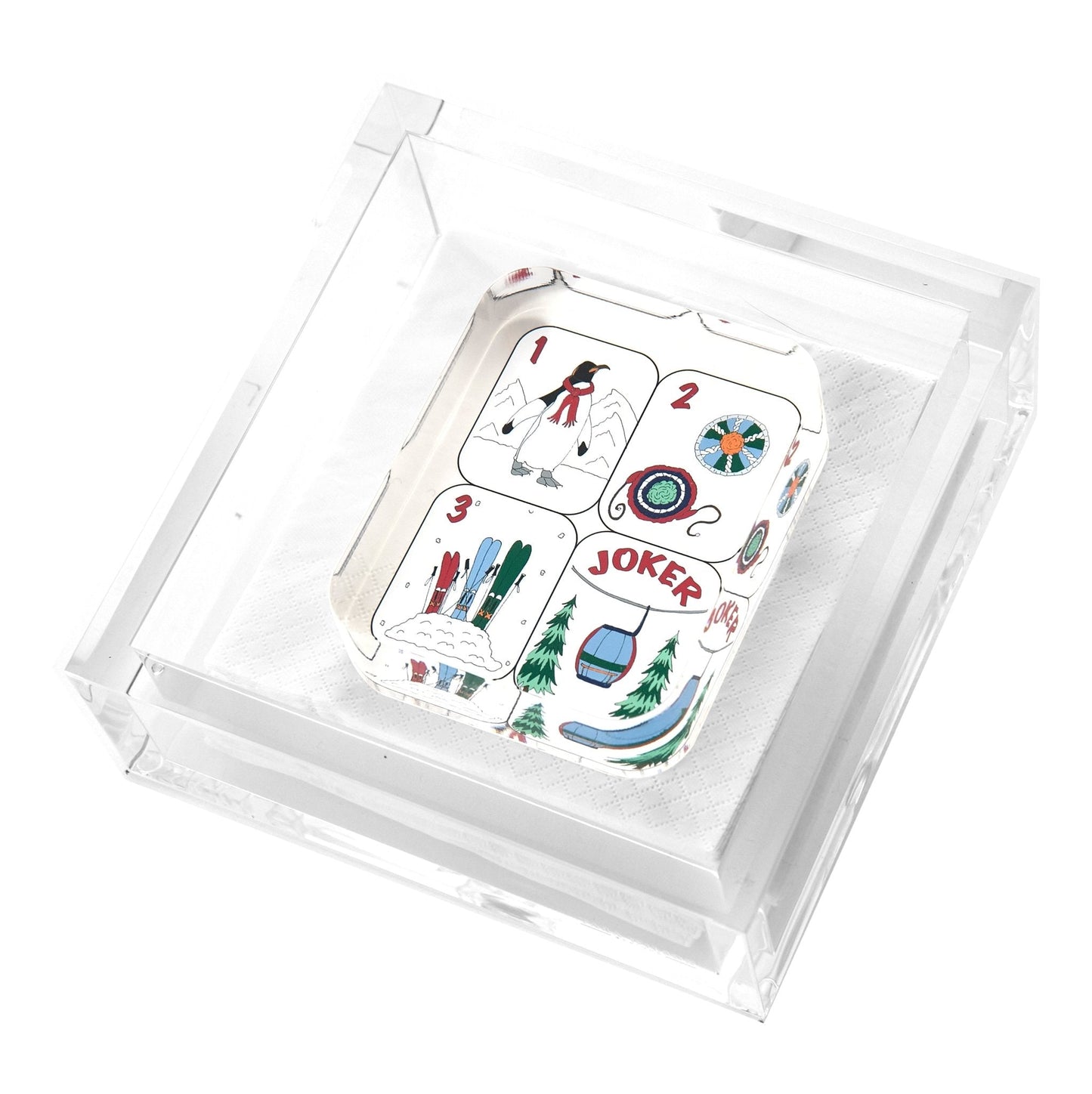 Winter Mahjong Tiles Acrylic Cocktail Napkin Holder