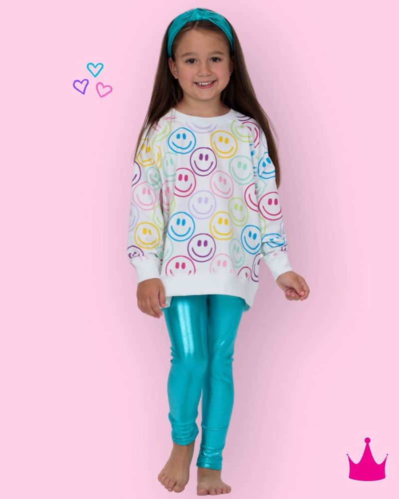 Azarhia Bright Smiley Faces White Oversized Sweatshirt | Girls Designer Pullover | Bossier City, LA