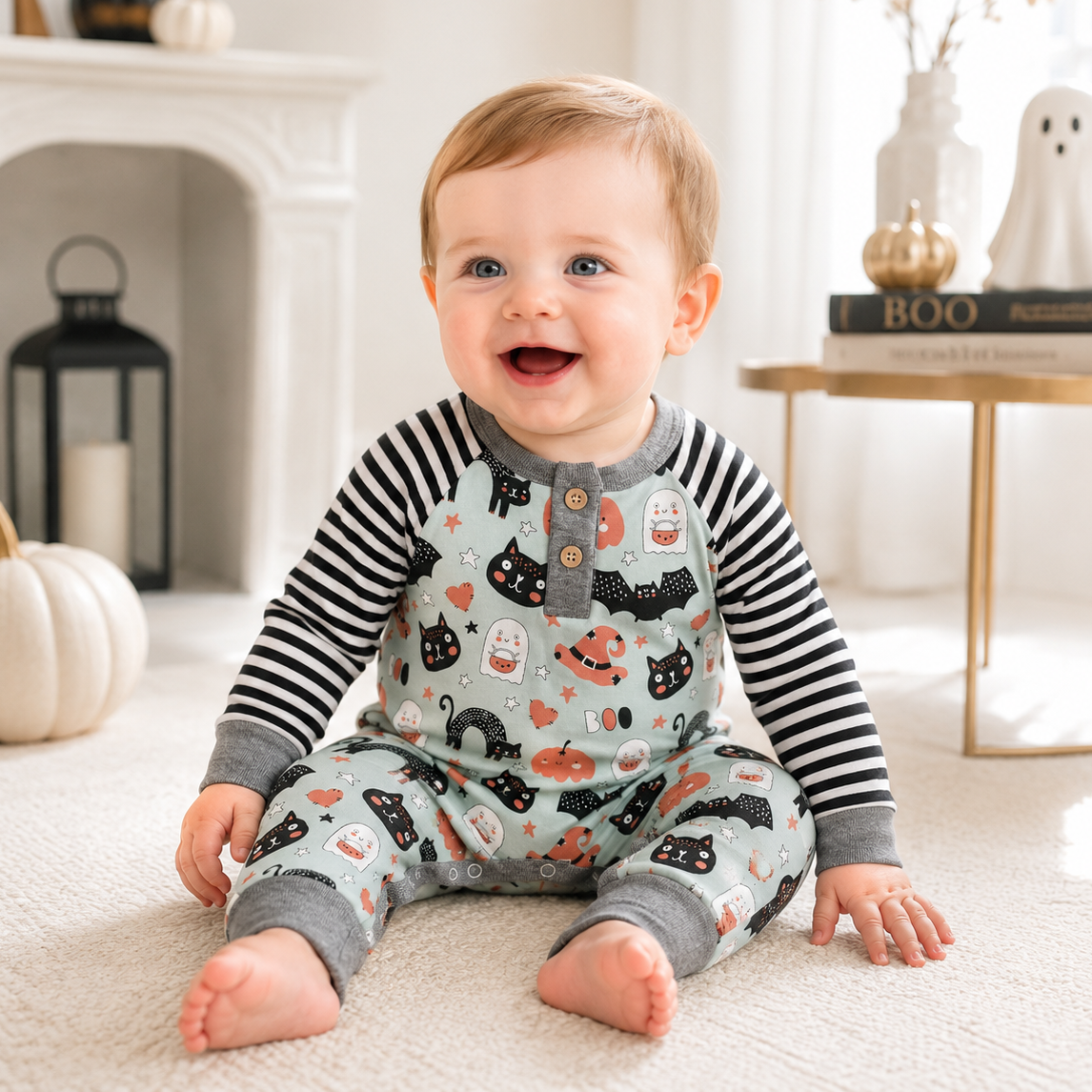 Halloween 🎃 Baby Romper – Soft Bamboo Henley Style