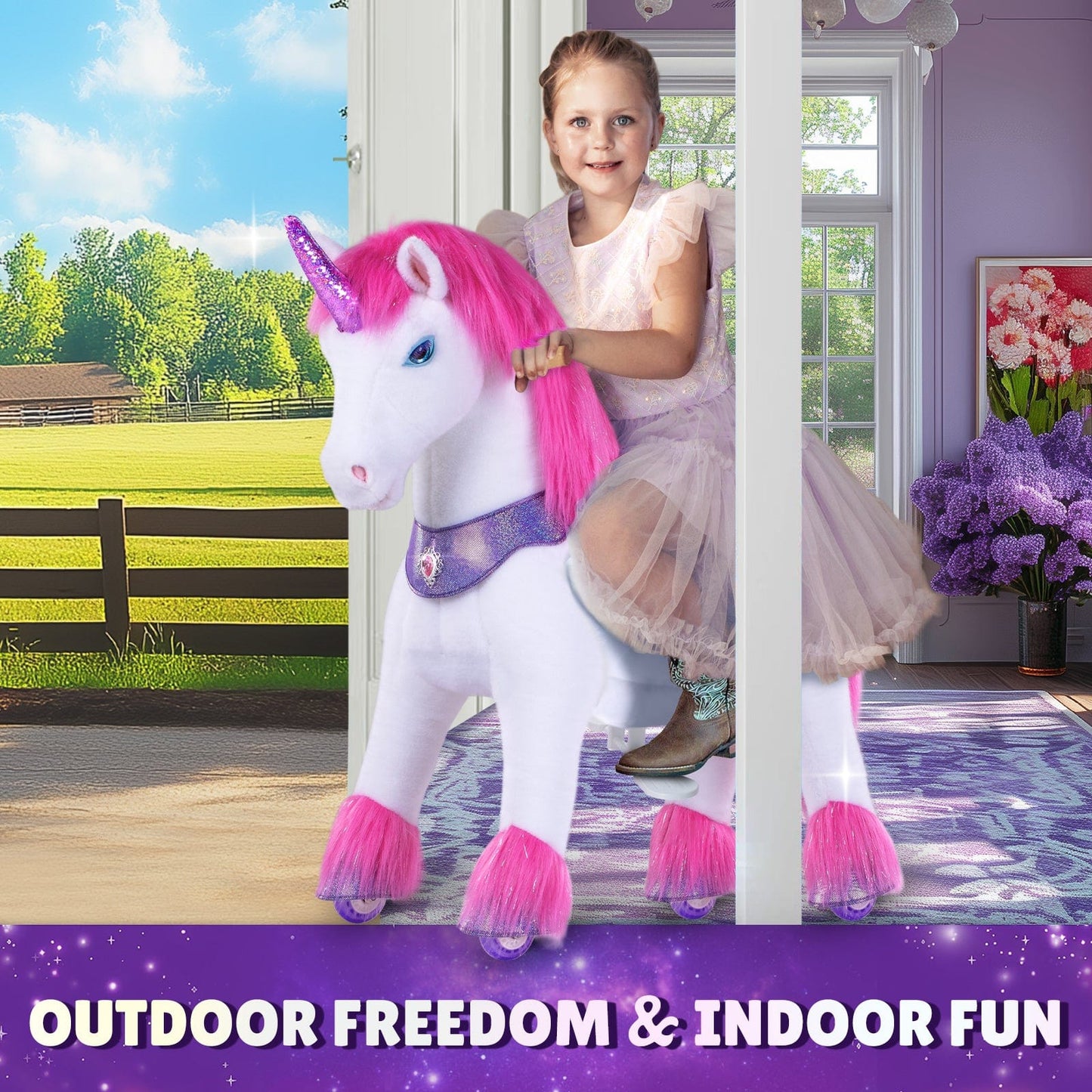 Model Y® Pink/Purple Unicorn Rideable Toy for Age 4-7