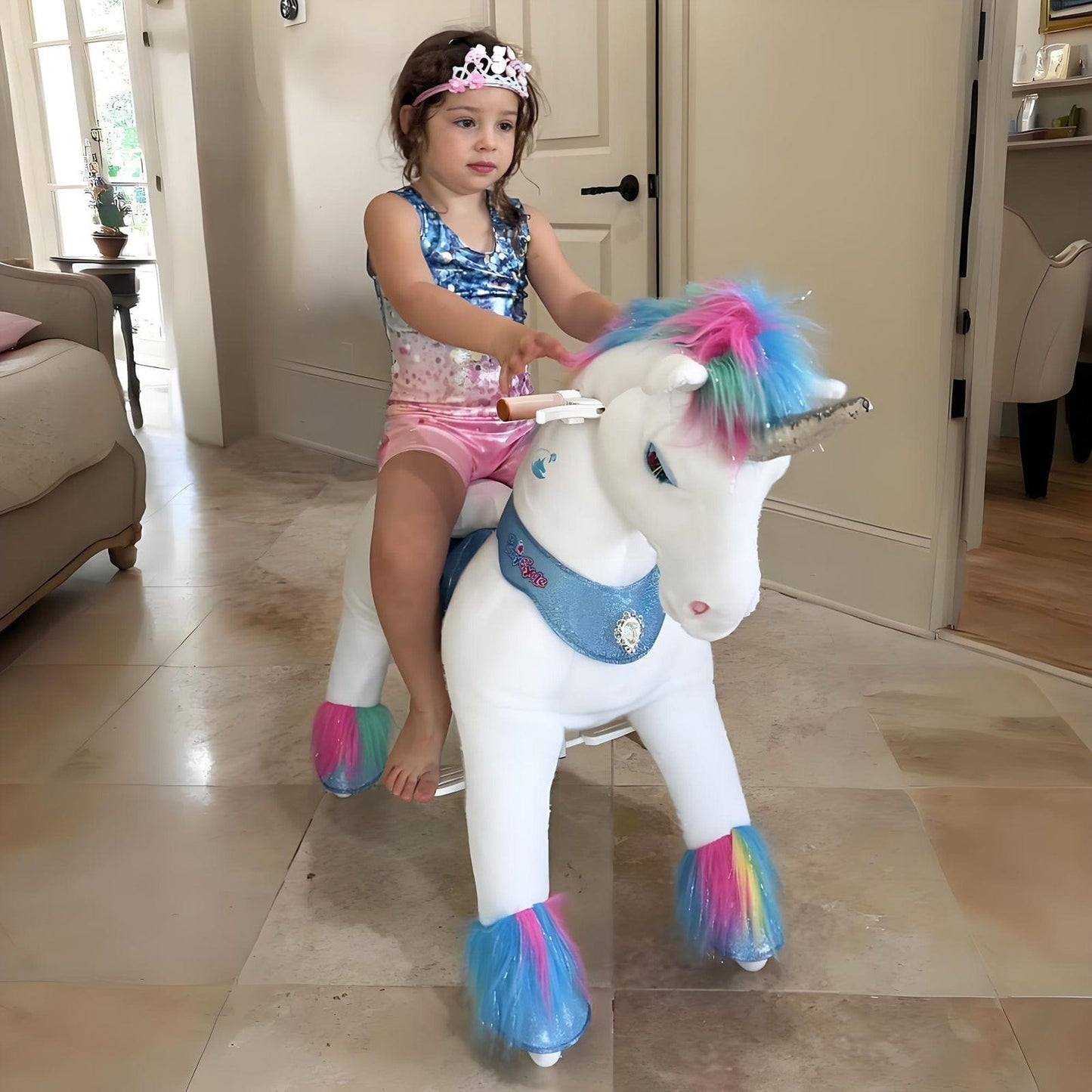 Model Y® Rainbow Unicorn Rideable Toy for Age 3-4