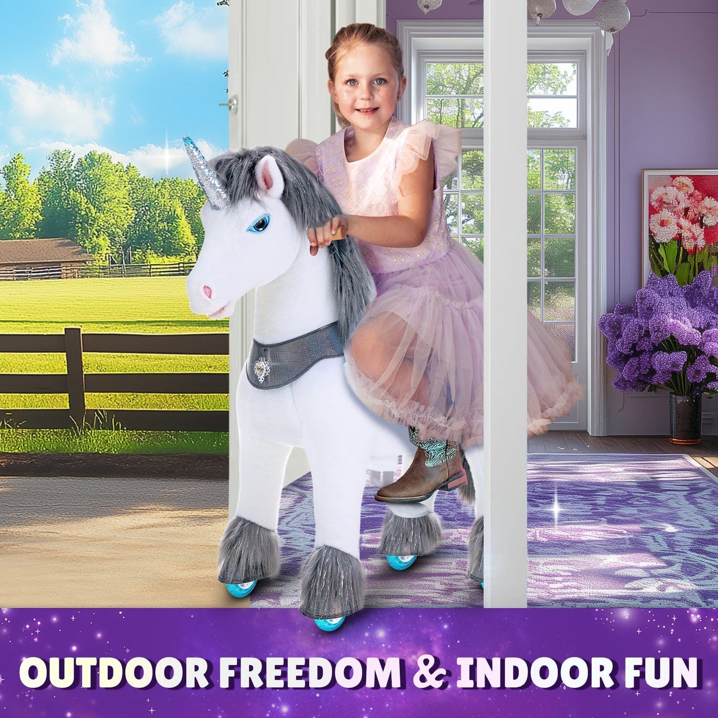 Model Y® Grey Unicorn Rideable Toy for Age 3-4