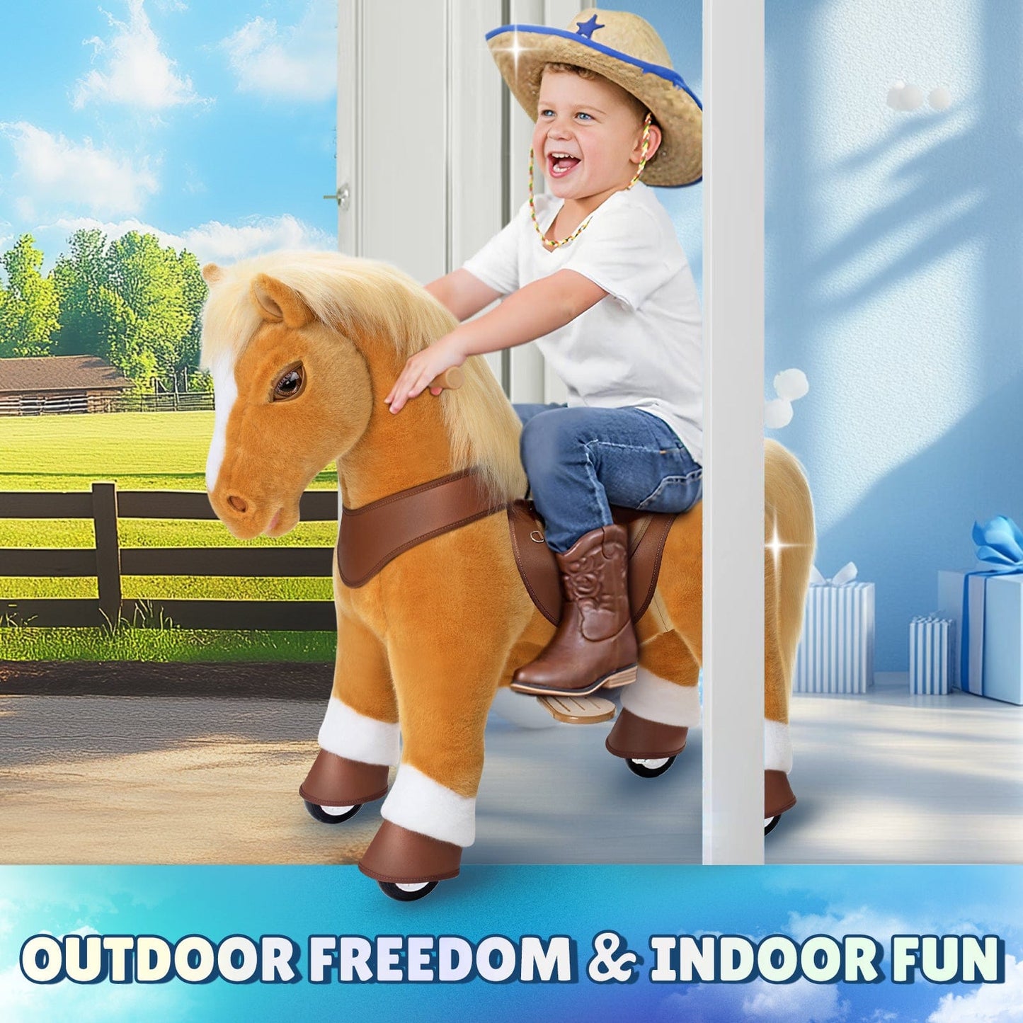 Model Y® Light Brown Horse Rideable Toy for Age 3-4