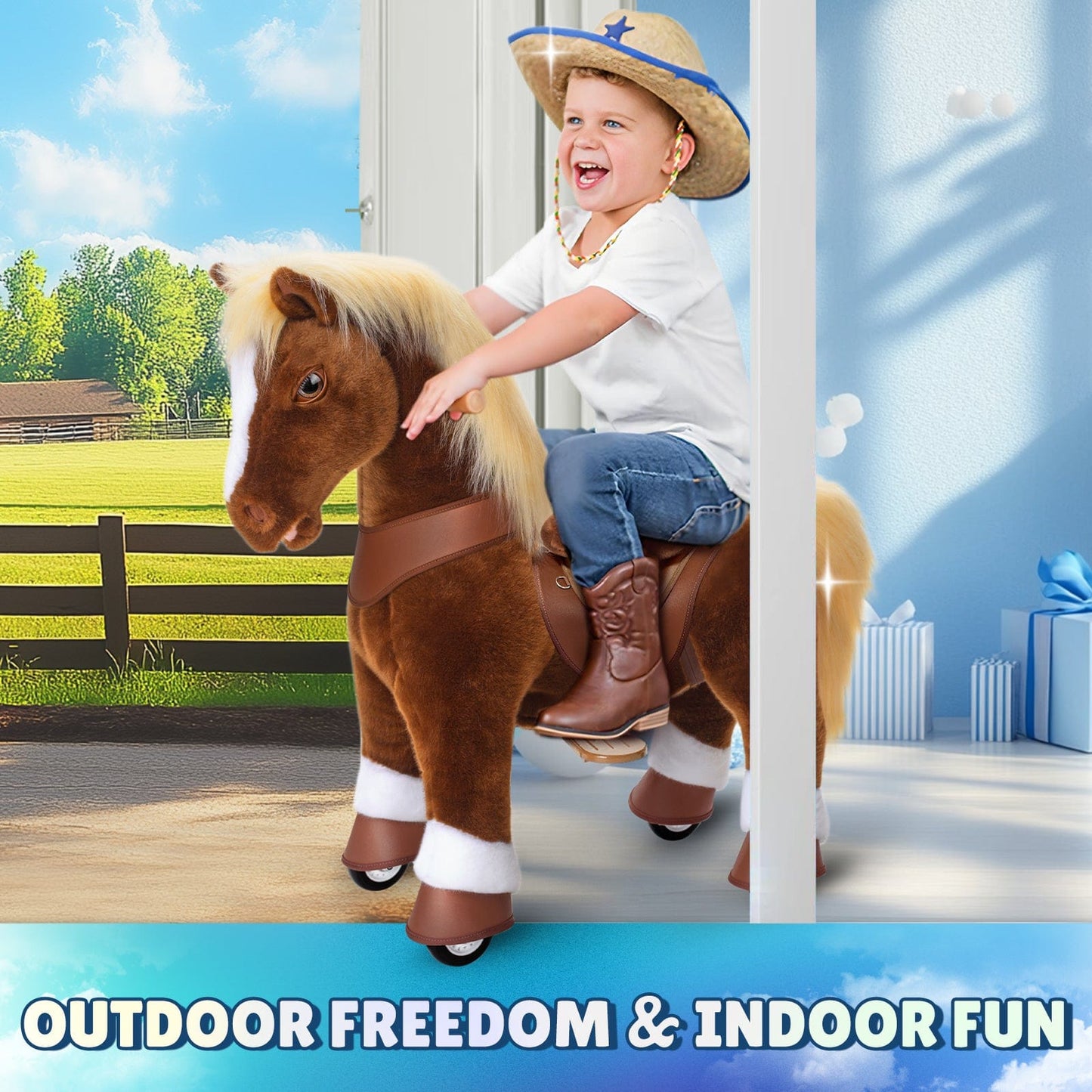 Model Y® Brown Horse Rideable Toy for Age 3-4