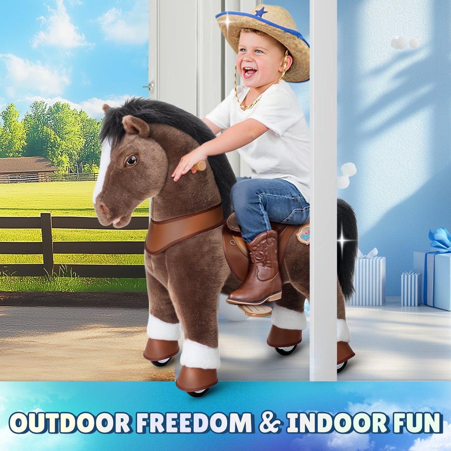 Model Y® Chocolate Brown Horse Rideable Toy for Age 4-7