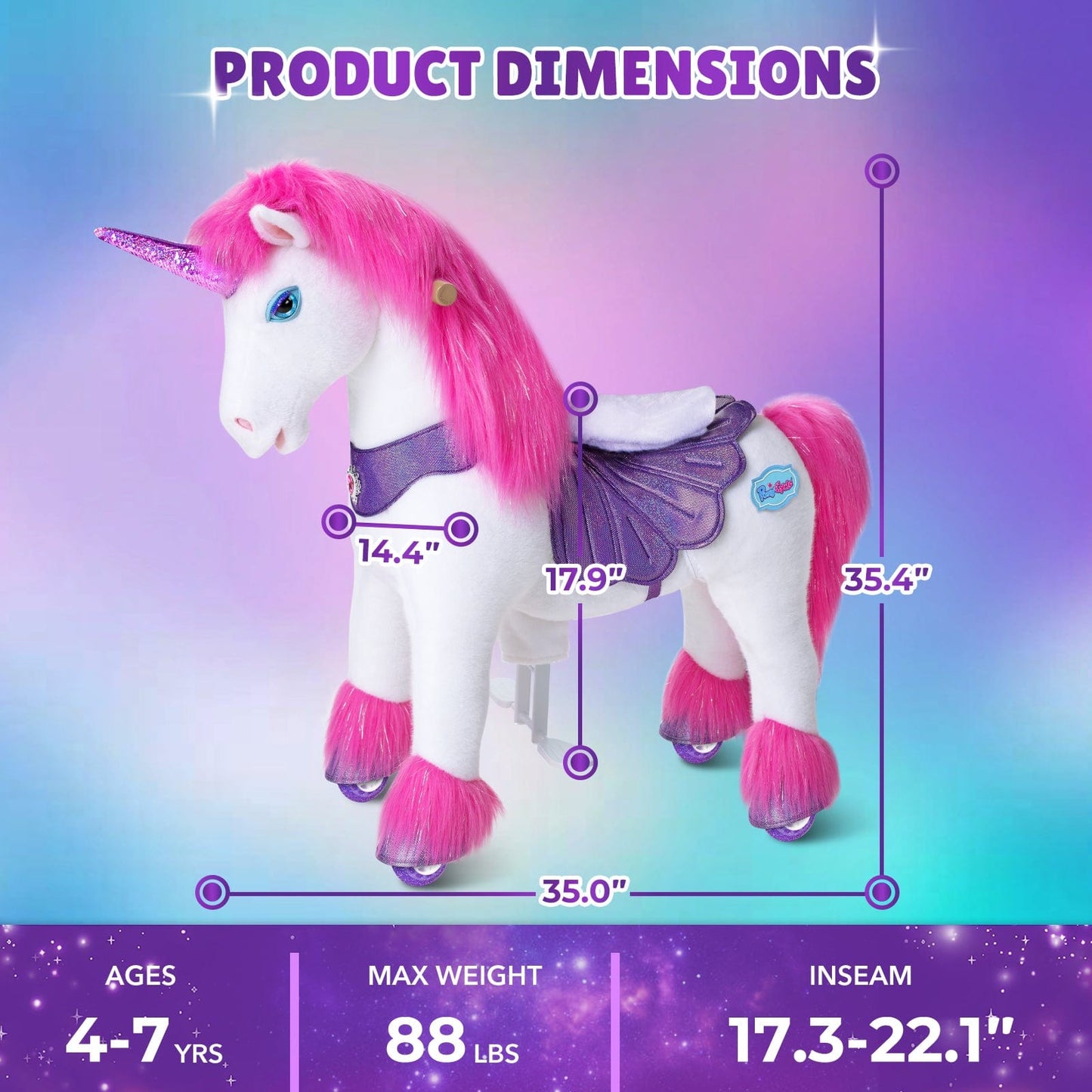 Model Y® Pink/Purple Unicorn Rideable Toy for Age 4-7