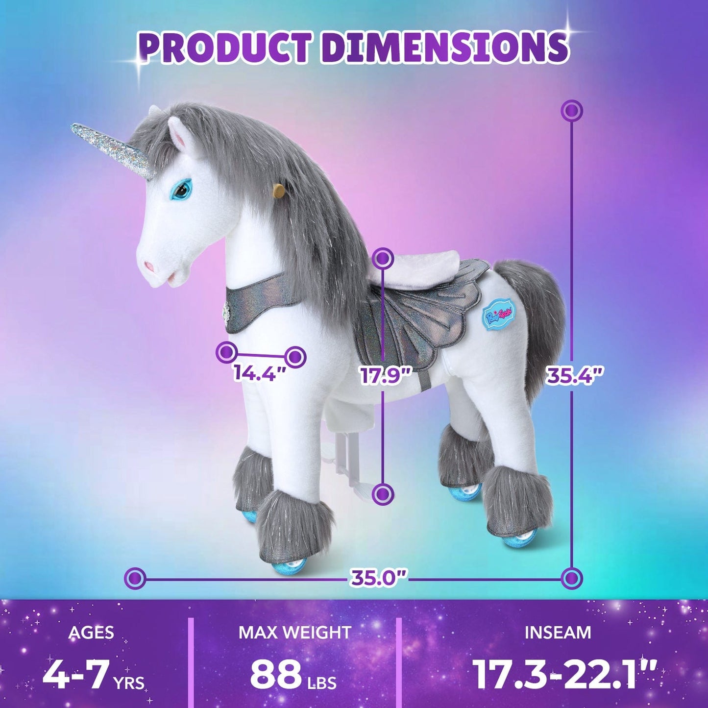 Model Y® Grey Unicorn Rideable Toy for Age 4-7